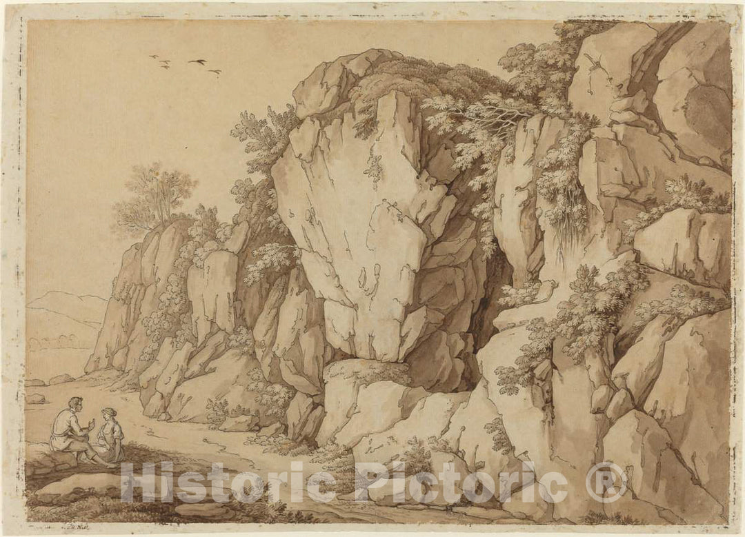 Art Print : Johann August Nahl II, A Young Couple Seated Near a Massive Rock Formation - Vintage Wall Art