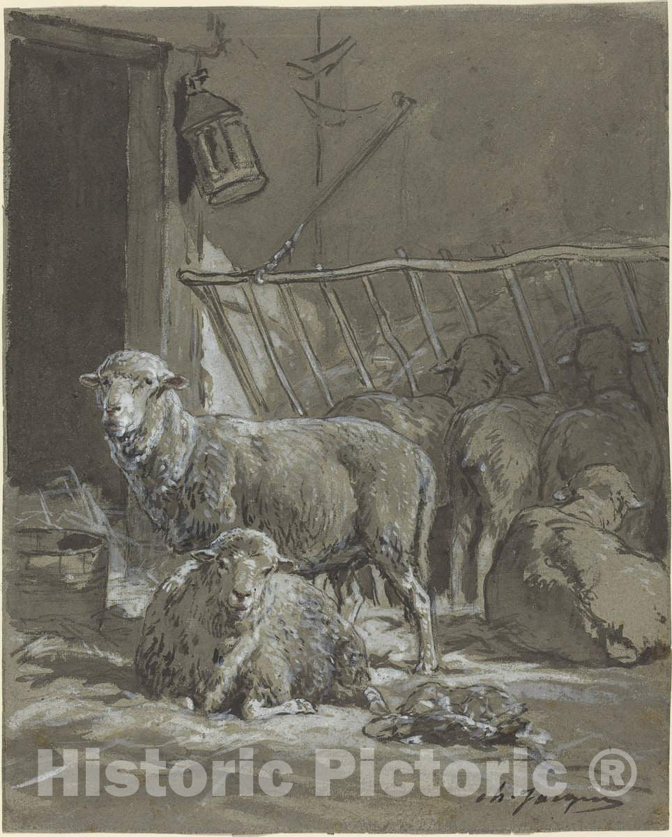 Art Print : Charles Ã‰mile Jacque, Sheep in a Manger - Vintage Wall Art