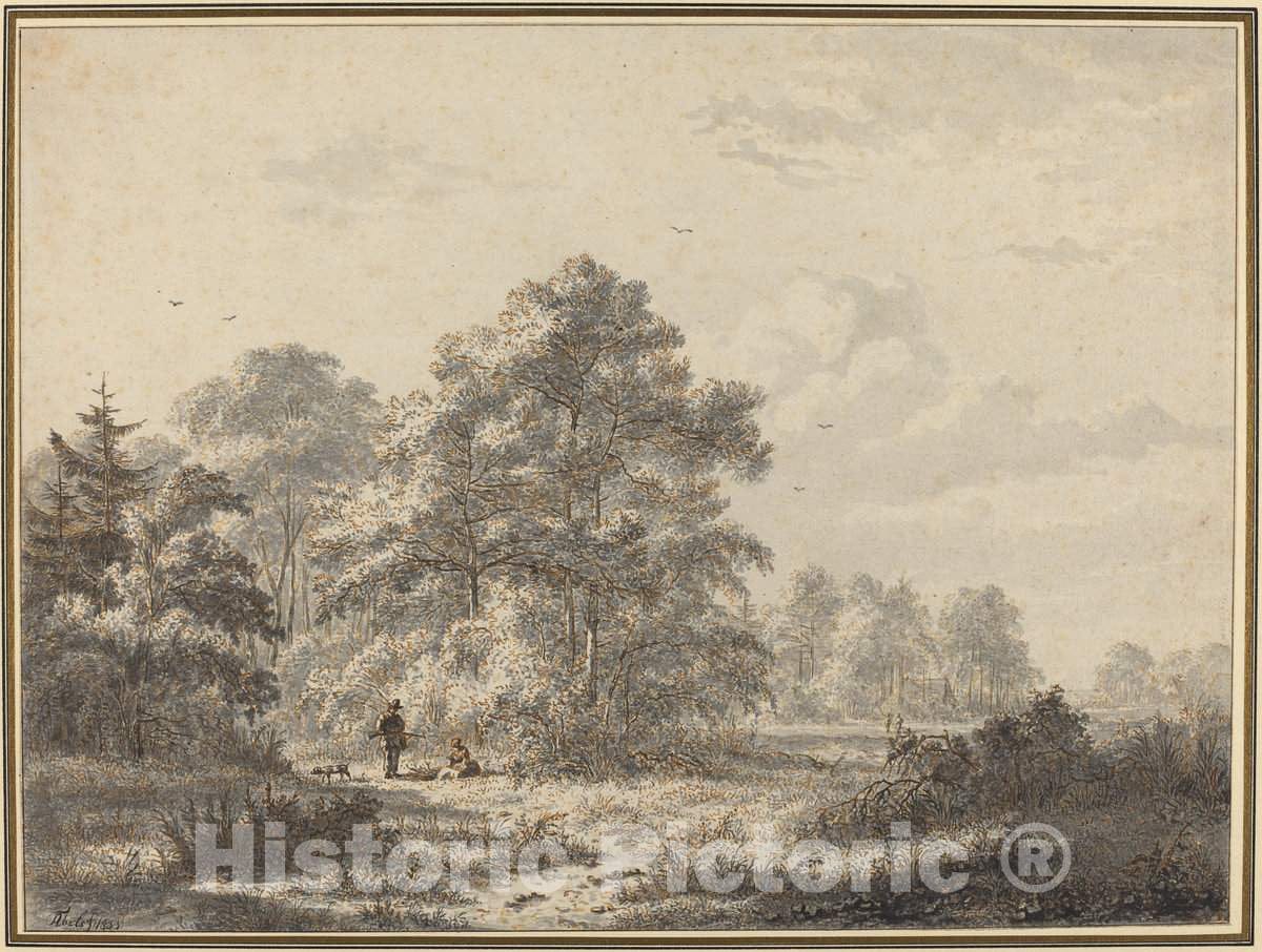 Art Print : Jacobus Theodorus Abels, Hunters at The Edge of The Woods, 1833 - Vintage Wall Art