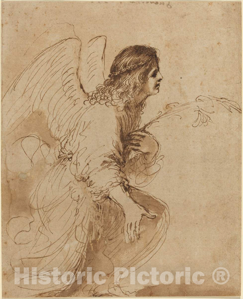 Art Print : Giovanni Francesco Barbieri, The Angel of The Annunciation, c.1639 - Vintage Wall Art