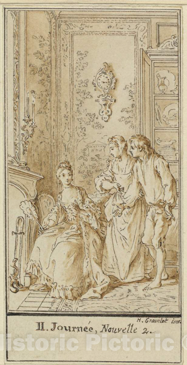 Art Print : Hubert FranÃ§ois Gravelot, Second Day, Second Story: Rinaldo d'Asti and The Widow, c. 1757 - Vintage Wall Art