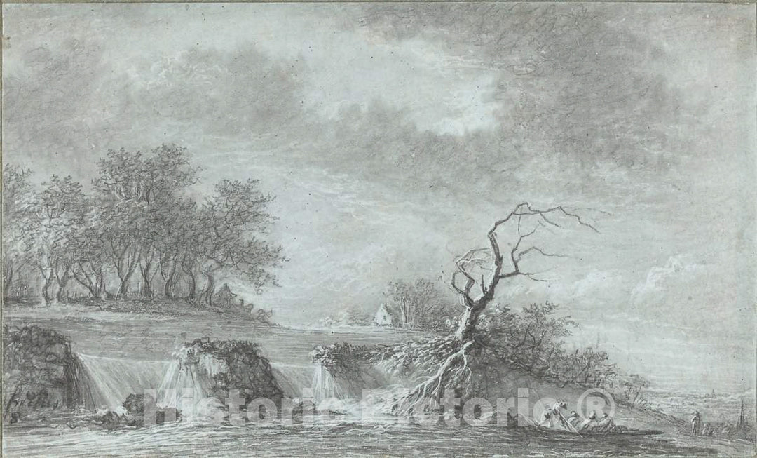 Art Print : Aignan-Thomas Desfriches, Riverscape with a Waterfall, 1768 - Vintage Wall Art