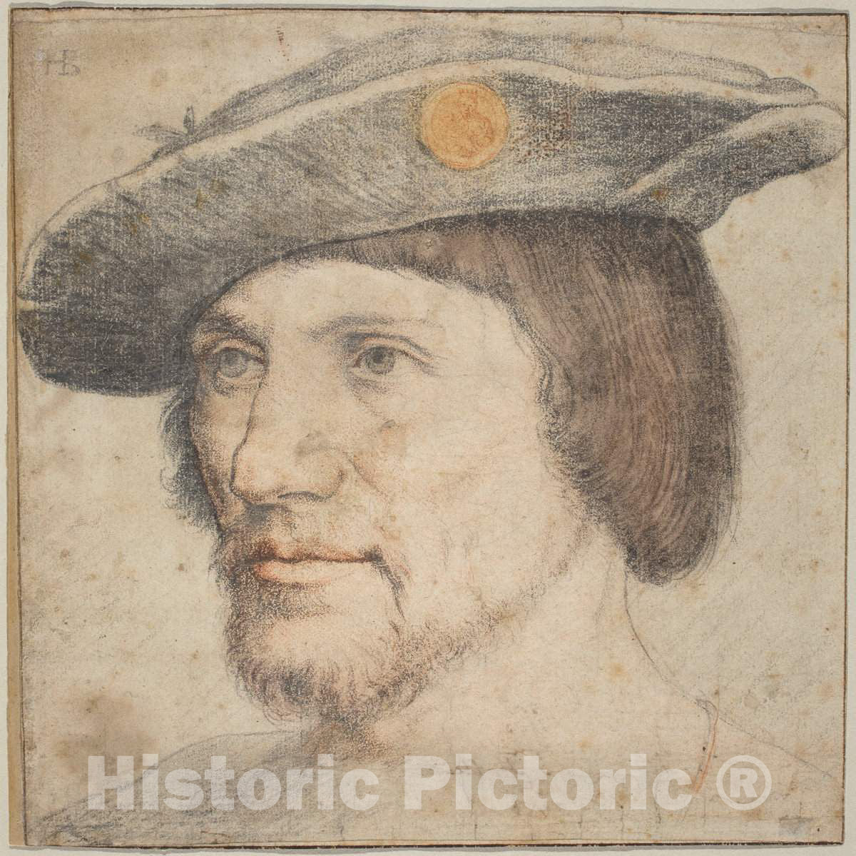 Art Print : Portrait of a Man Wearing a Hat with a Medallion, c.1530 - Vintage Wall Art