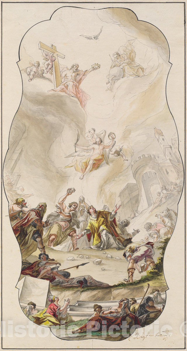 Art Print : Johann Georg Dieffenbrunner, The Stoning of Saint Stephen, 1754 - Vintage Wall Art