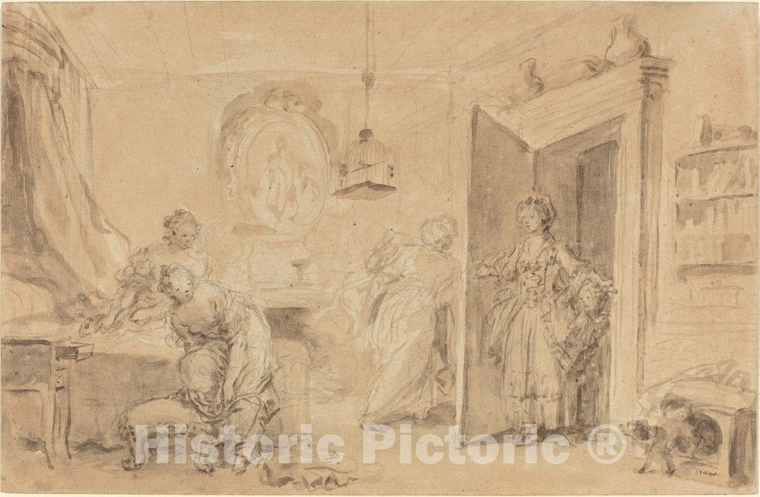 Art Print : HonorÃ© Fragonard, The Bedroom (Le Coucher or Ma Chemise Brule) - Vintage Wall Art