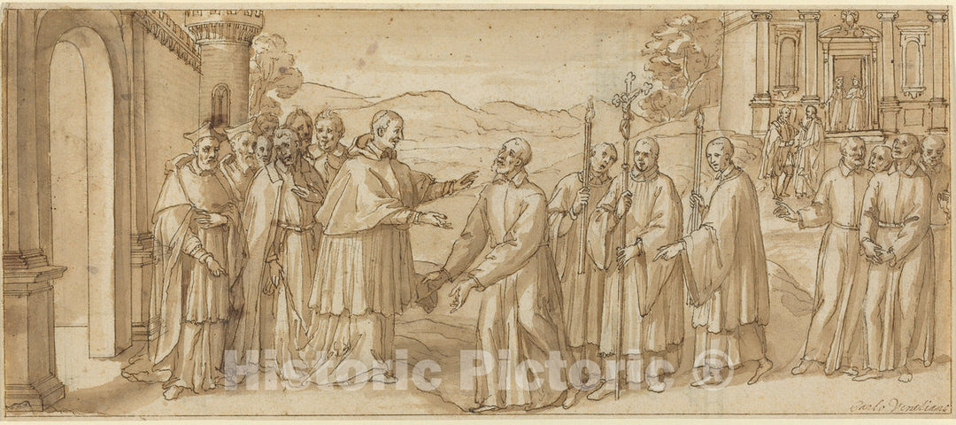 Art Print : The Meeting of San Carlo Borromeo and San Filippo Neri, c. 1600 - Vintage Wall Art