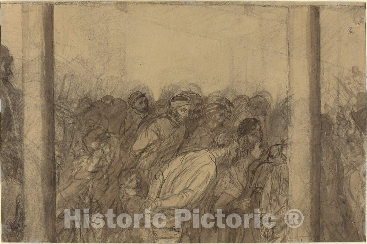 Art Print : Alphonse Legros, Crowd of People Seen Between Two Columns [Verso] - Vintage Wall Art