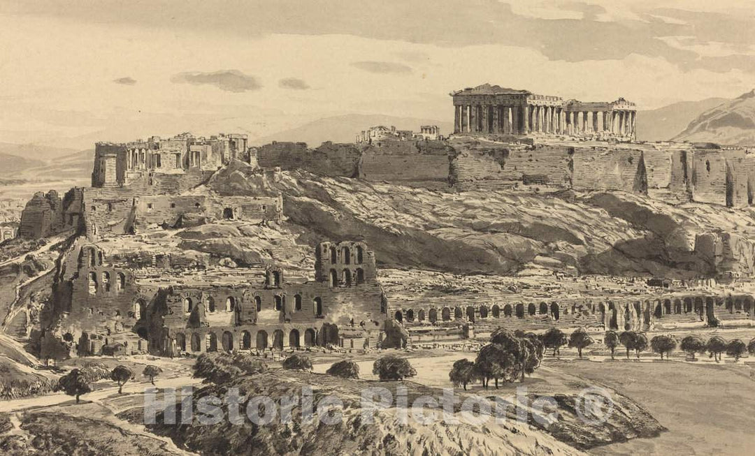 Art Print : Themistocles von Eckenbrecher, View of The Acropolis, 1890 - Vintage Wall Art