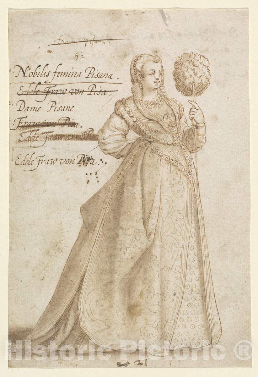 Art Print : Jacques Boissard, A Noble Lady of Pisa, in or Before 1581 - Vintage Wall Art