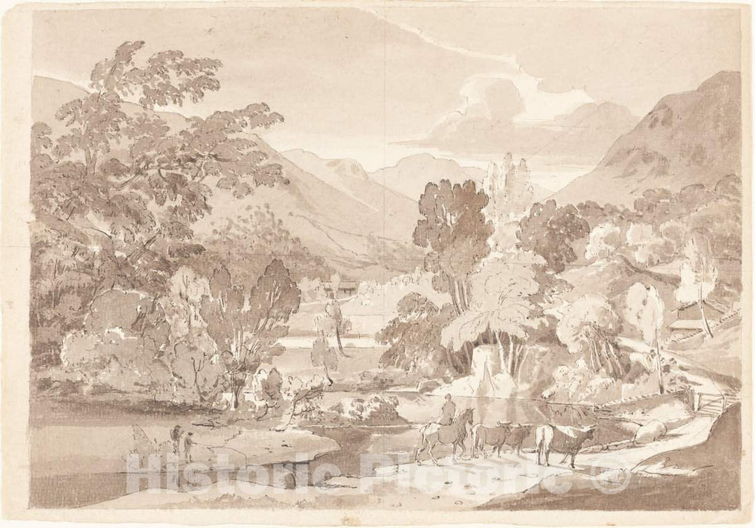 Art Print : A Mountainous Landscape, First Half 19th Century - Vintage Wall Art