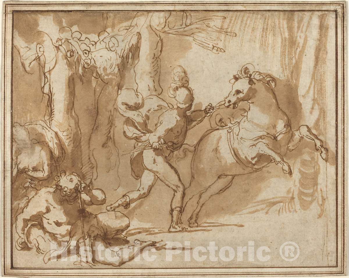 Art Print : Taddeo Zuccaro, Alexander The Great and Bucephalus, c. 1553 - Vintage Wall Art