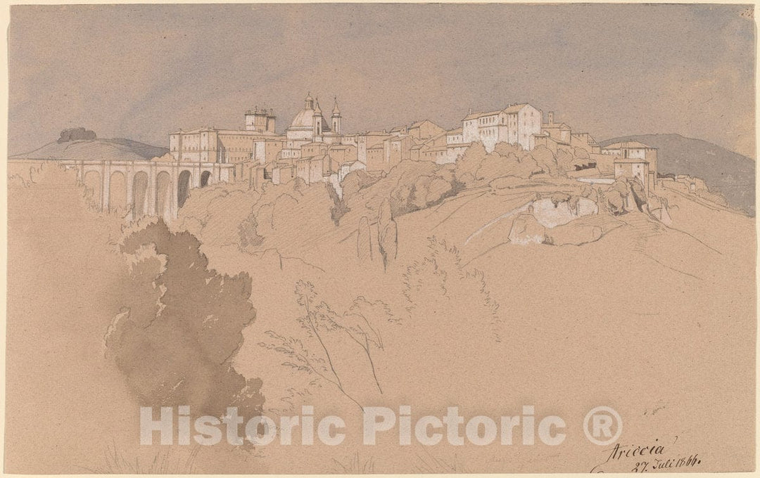 Art Print : August Christian Geist, Ariccia Seen from Across a Valley, 1866 - Vintage Wall Art