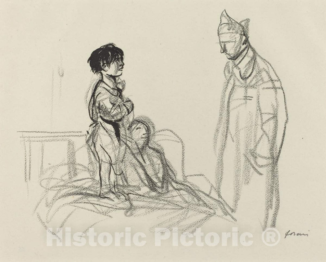 Art Print : Louis Forain, Mother and Child Visited by Soldier in Hospital, c.1917 - Vintage Wall Art