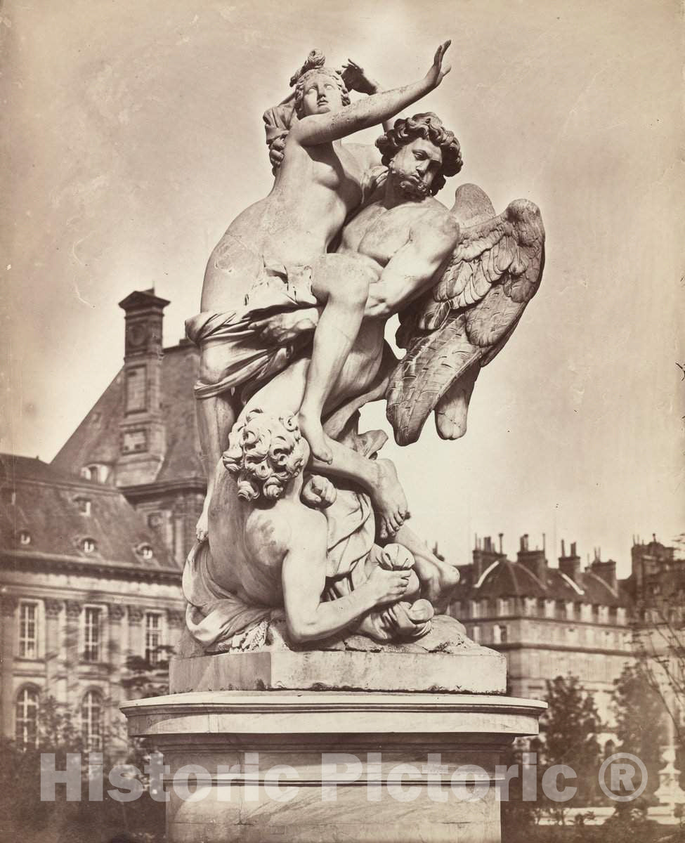 Art Print : Charles NÃ¨gre, Statue des Tuileries: G. Marsy et A. Flamen: BorÃ©e enlevant Orythie, 1859 - Vintage Wall Art