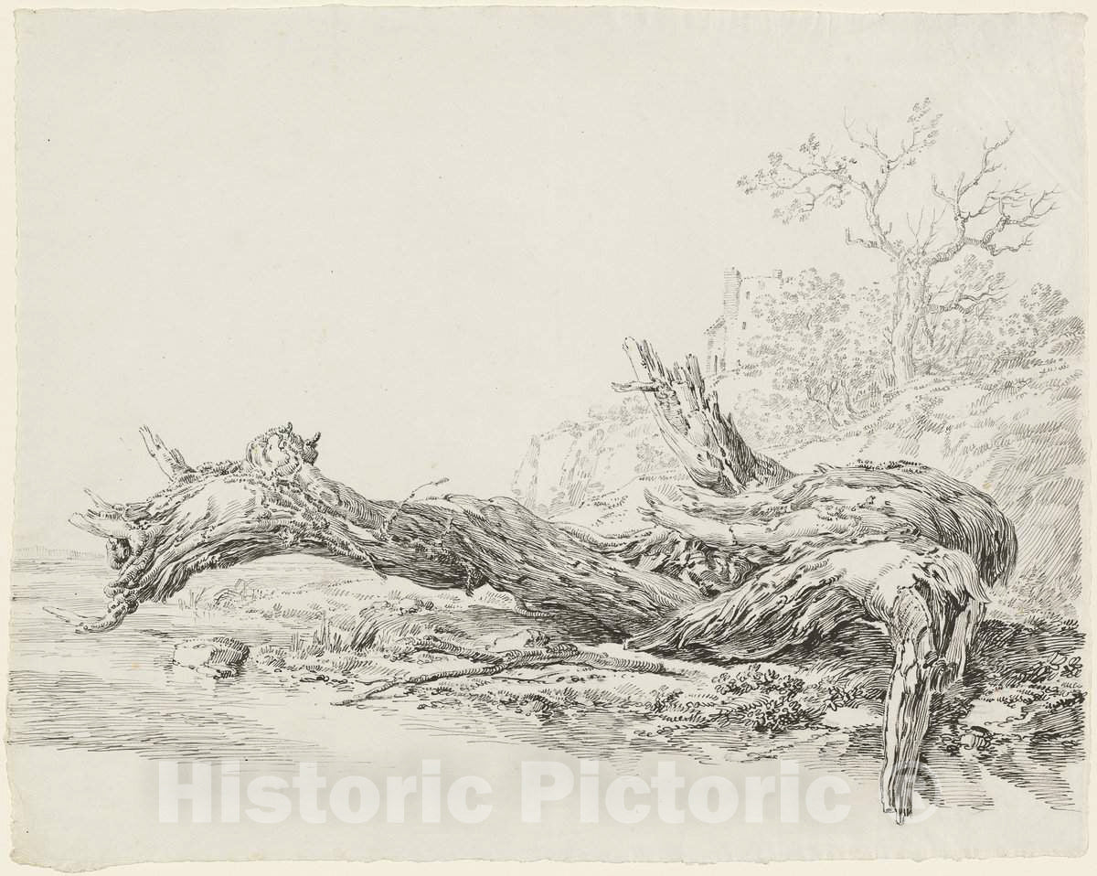 Art Print : Antoine Constantin, an Ancient Tree Fallen Beside a Stream, c. 1814 - Vintage Wall Art