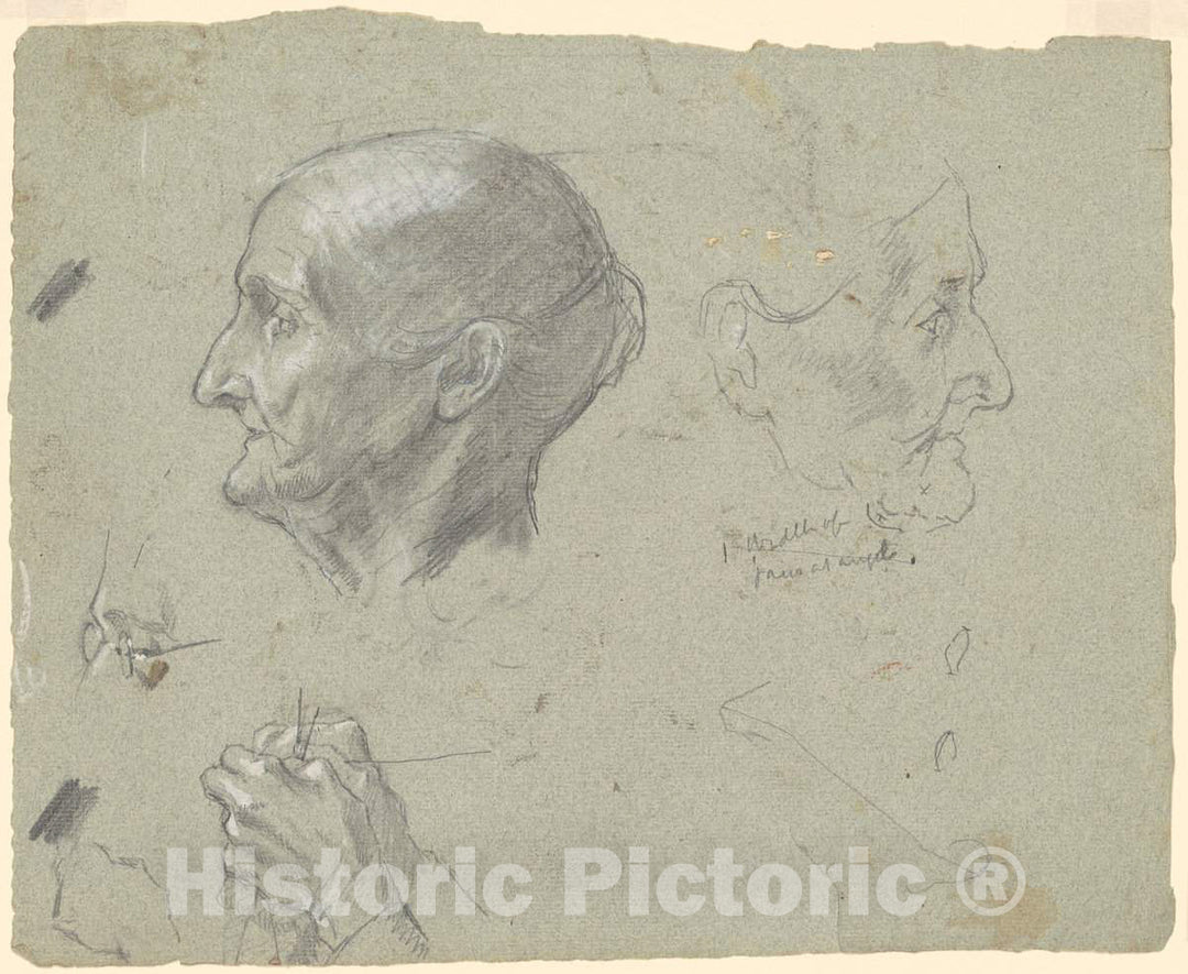 Art Print : Enoch Wood Perry, Studies of an Elderly Woman Knitting, c. 1870-1890 - Vintage Wall Art