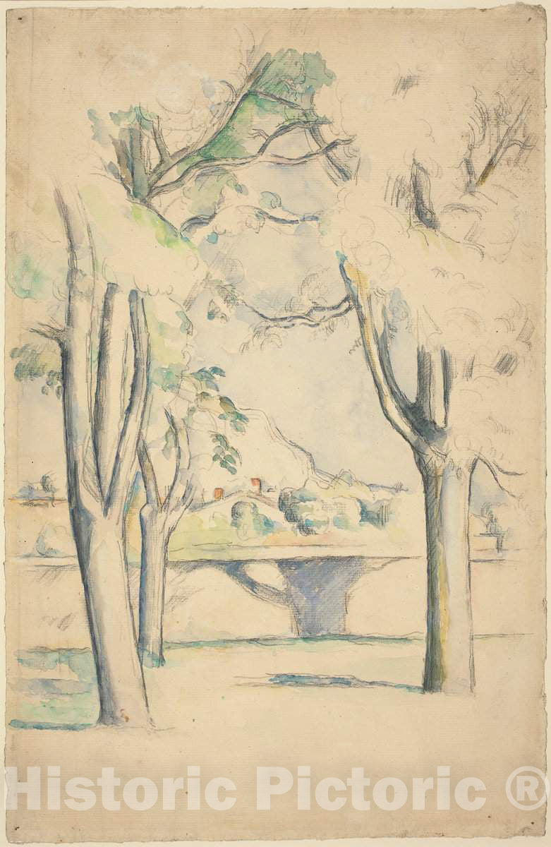 Art Print : Paul CÃ©zanne, Mont Sainte-Victoire Seen Beyond The Wall of The Jas de Bouffan, c.1887 - Vintage Wall Art