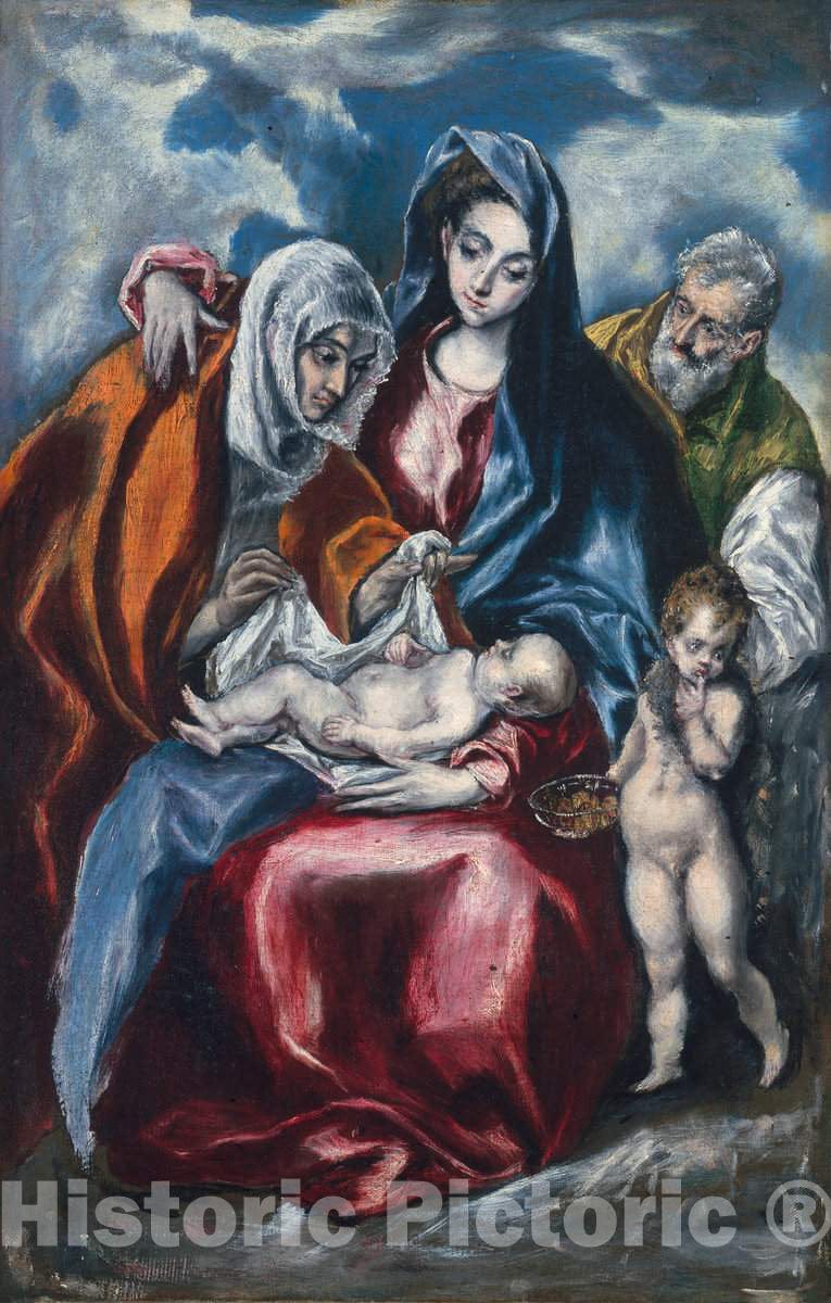 Art Print : El Greco (Domenikos Theotokopoulos), The Holy Family with Saint Anne and The Infant John The Baptist, c.1598 - Vintage Wall Art