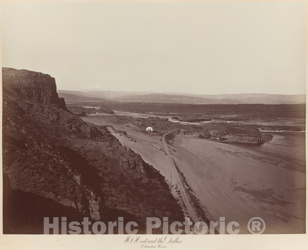 Art Print : Carleton E. Watkins, Mt. Hood and The Dalles, Columbia River, 1867 - Vintage Wall Art