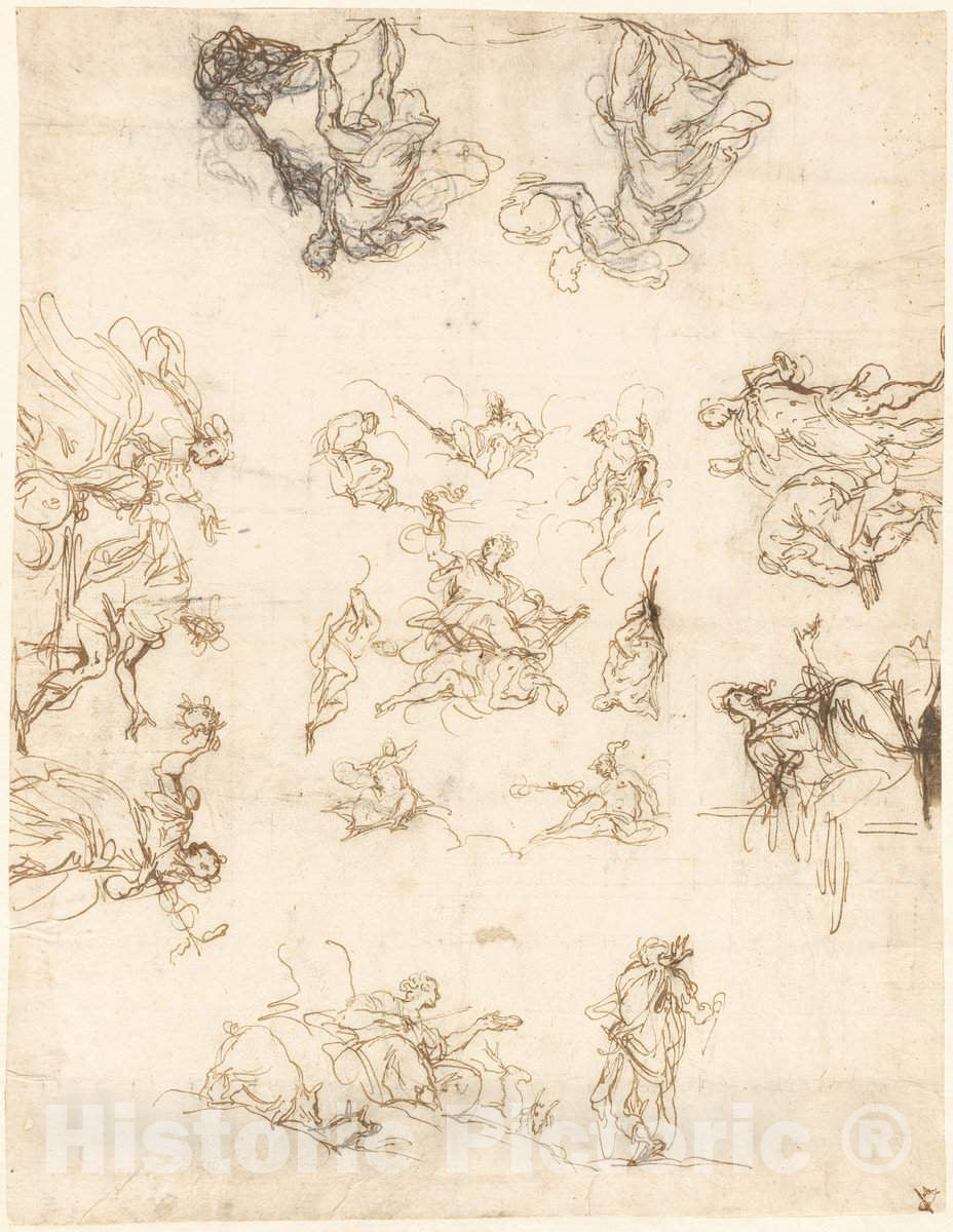 Art Print : Alessandro Maganza, A Compartmented Ceiling with Allegories and Myths, c.1595 - Vintage Wall Art