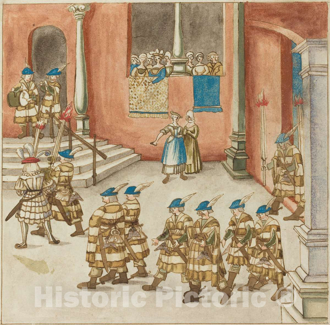 Art Print : Procession of Knights Viewed by Ladies on a Balcony, c. 1515 - Vintage Wall Art