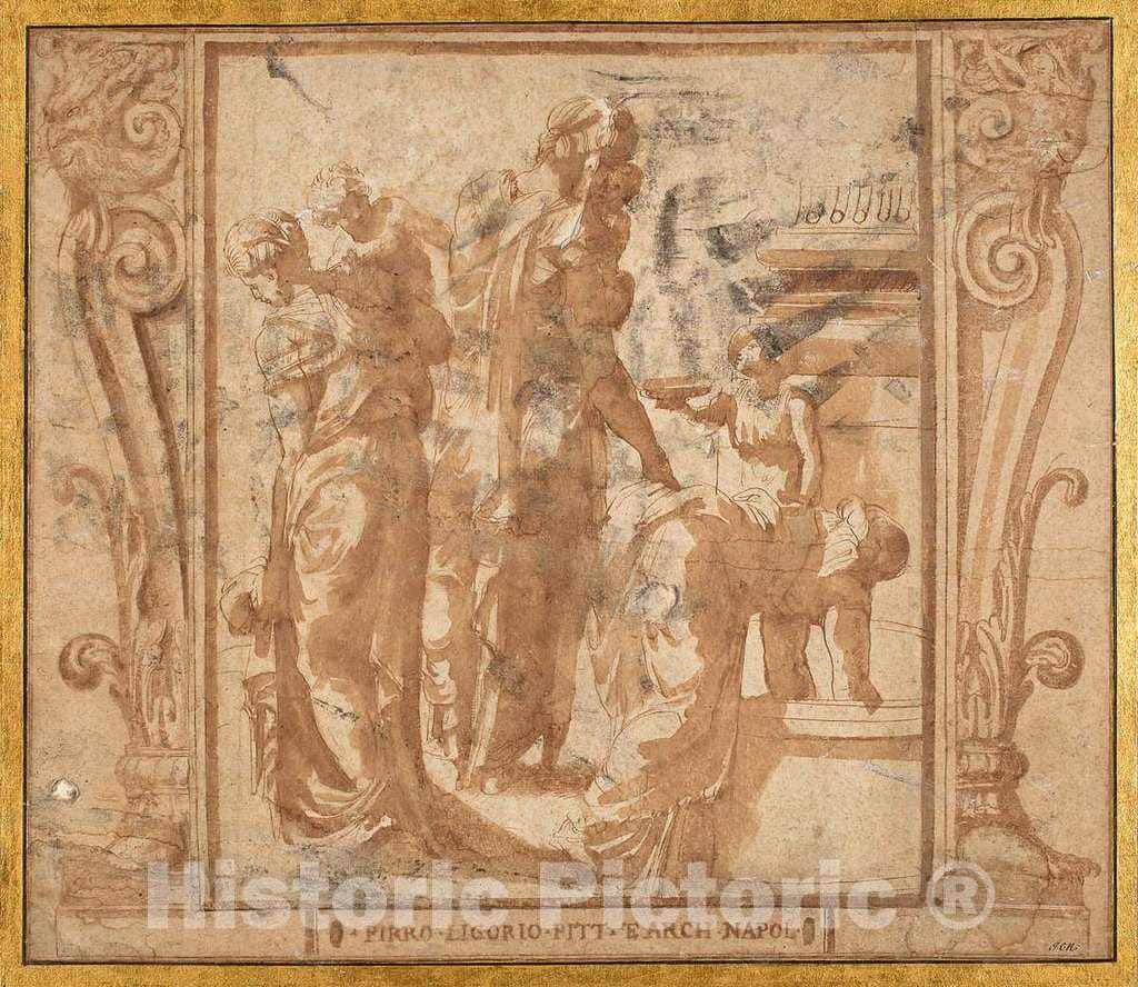 Art Print : Pirro Ligorio, Women and Children at a Fountain - Vintage Wall Art