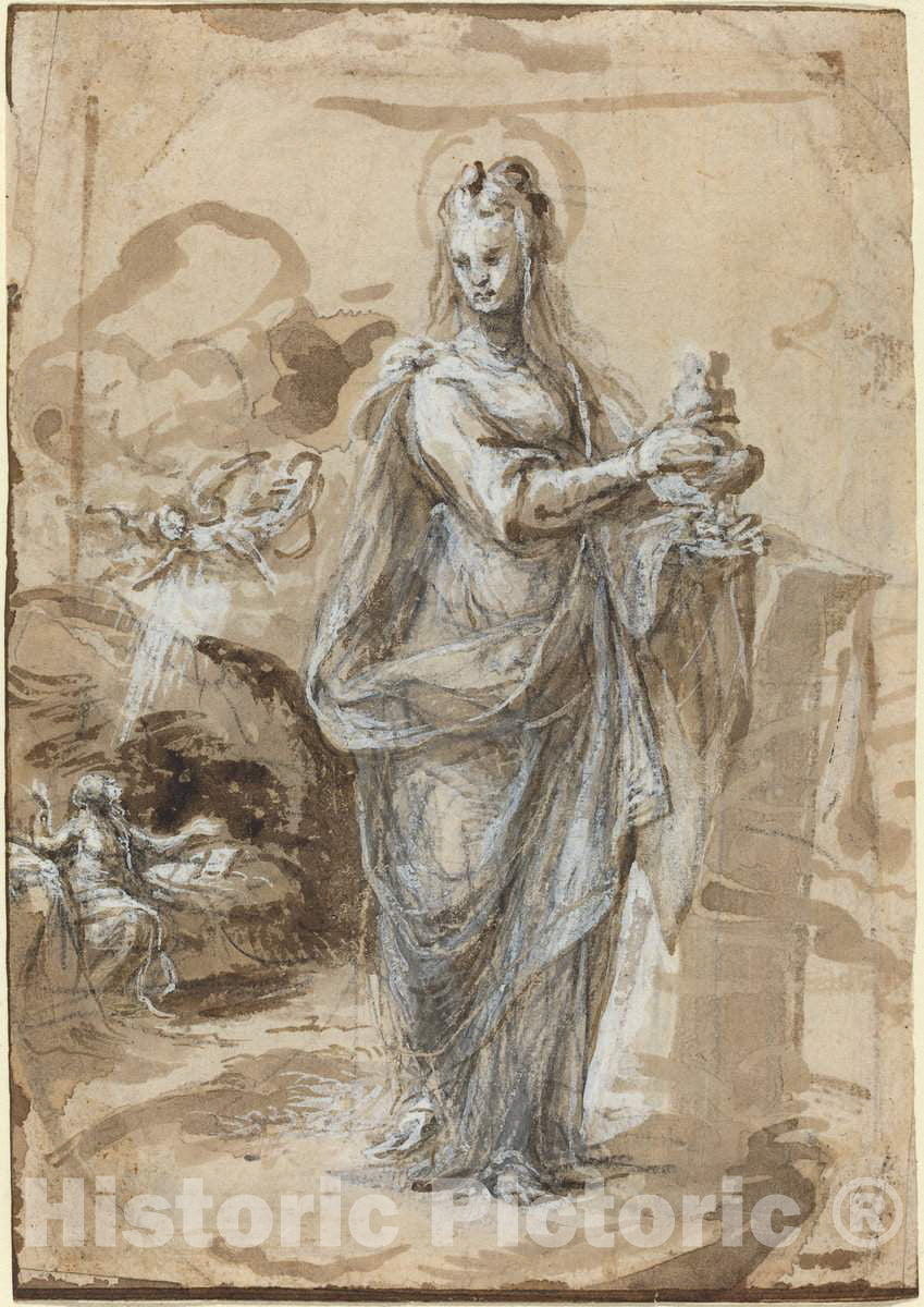 Art Print : Biagio Pupini, Mary Magdalene [Recto], in or After 1524 - Vintage Wall Art