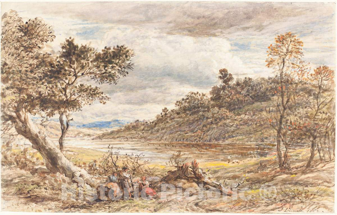 Art Print : John Linnell, Travelers Resting by a Fallen Tree, 1852 - Vintage Wall Art