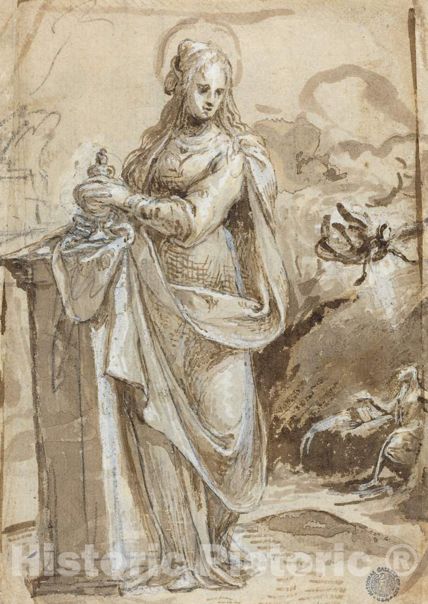 Art Print : Biagio Pupini, Mary Magdalene [Verso], in or After 1524 - Vintage Wall Art