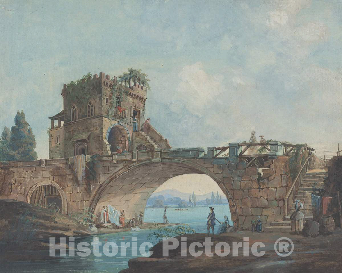 Art Print : Hubert Robert, The Ponte Salario with Laundresses, c. 1780 - Vintage Wall Art