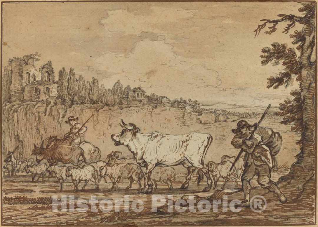 Art Print : Francesco Casanova, Herdsman Crossing a River - Vintage Wall Art