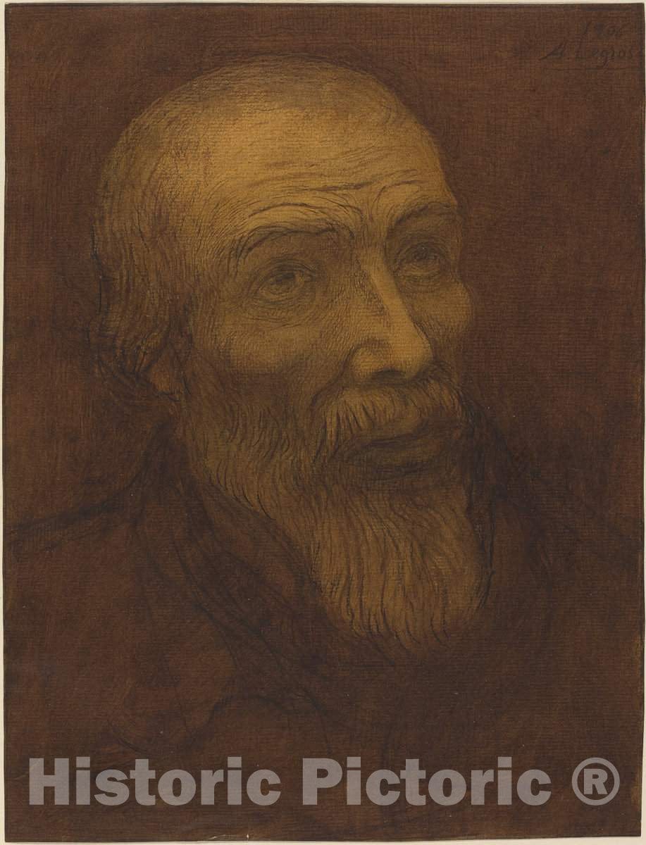 Art Print : Alphonse Legros, Head of a Bald Man with a Beard, 1906 - Vintage Wall Art