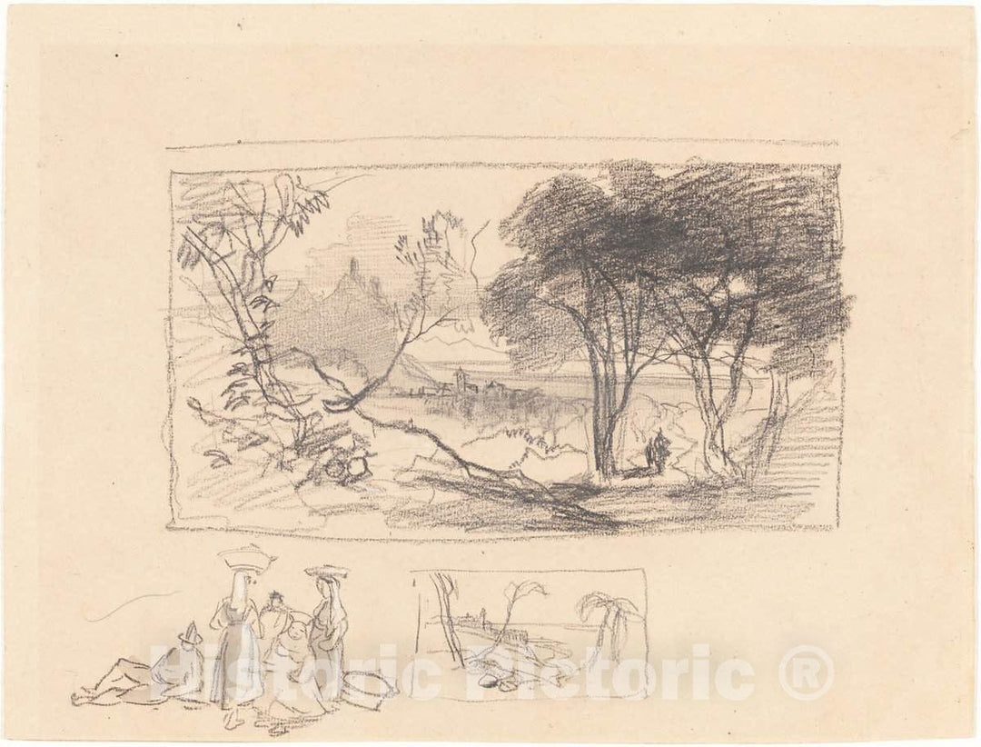 Art Print : Edward Lear, Sketches in Italy [Recto], c.1842 - Vintage Wall Art