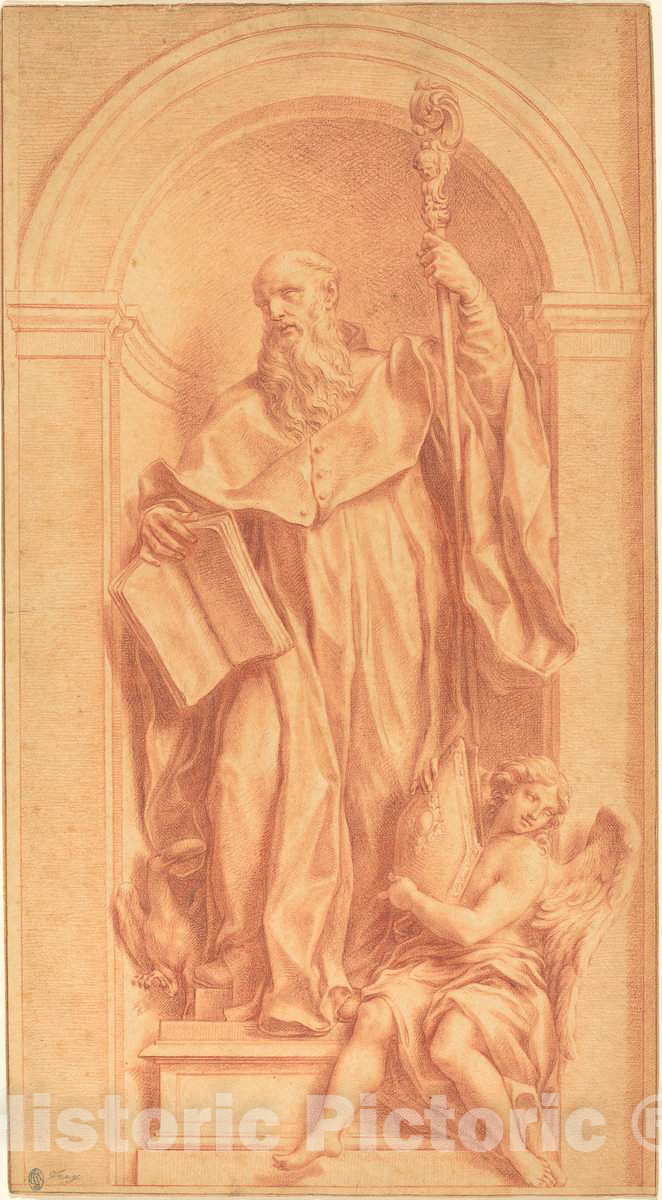 Art Print : Jakob Frey, A Sculpture of Saint Benedict in a Niche, 1735 - Vintage Wall Art