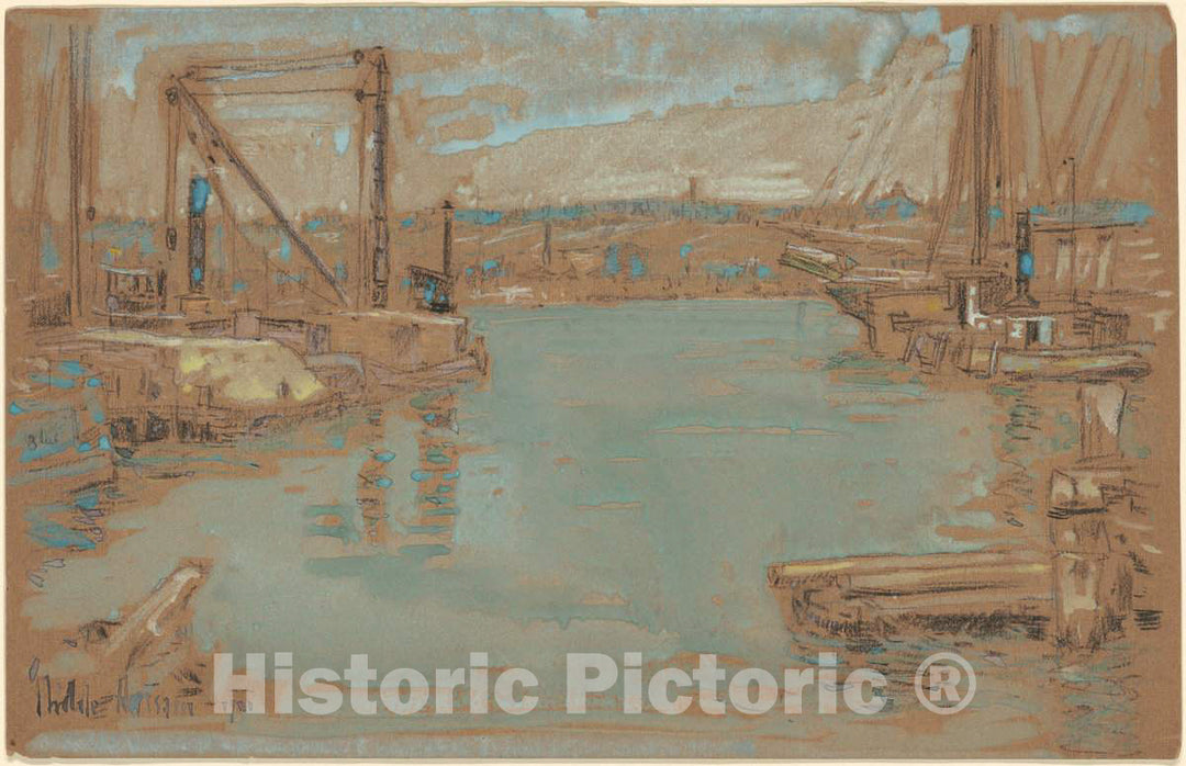 Art Print : Childe Hassam, North River Dock, New York, 1901 - Vintage Wall Art