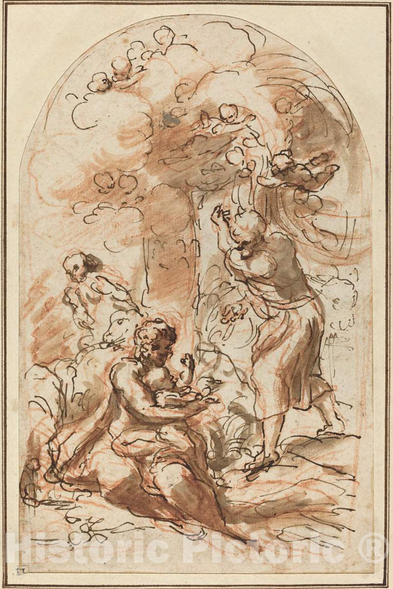 Art Print : Correggio, Study for The Madonna Della Scodella [Recto], c.1524 - Vintage Wall Art