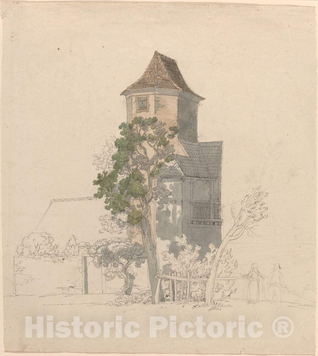 Art Print : Friedrich SalathÃ©, Tower of a Fortified House [Recto], c.1815 - Vintage Wall Art