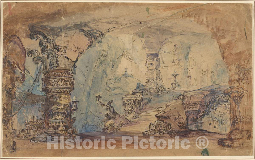 Art Print : Robert Caney, A Fantastic Underground Temple (Aladin's Cave?) - Vintage Wall Art