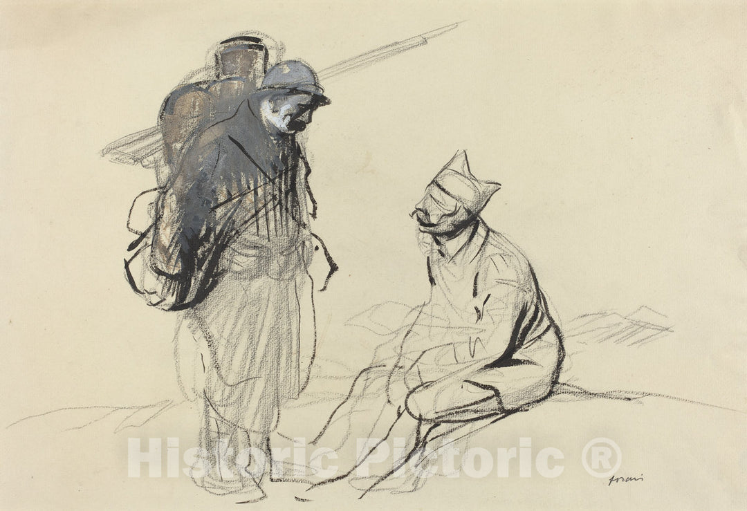 Art Print : Louis Forain, Poilu and Tommy Conversing, c.1917 - Vintage Wall Art