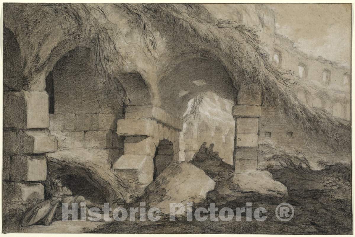 Art Print : Charles Michel-Ange Challe, The Interior of The Colosseum, c. 1745 - Vintage Wall Art