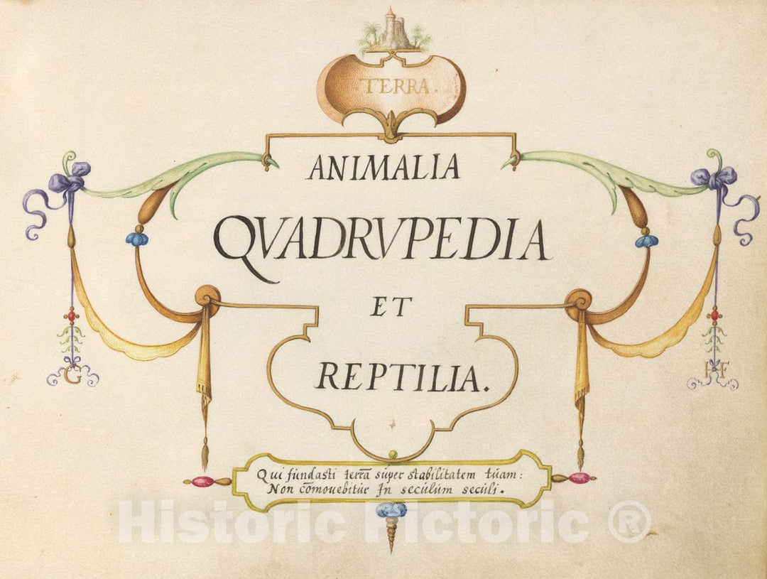 Art Print : Joris Hoefnagel, Animalia Qvadrvpedia et Reptilia (Terra): Title Page, c.1578 - Vintage Wall Art