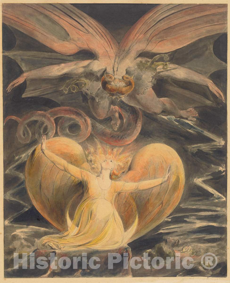 Art Print : William Blake, The Great Red Dragon and The Woman Clothed with The Sun, c. 1805 - Vintage Wall Art