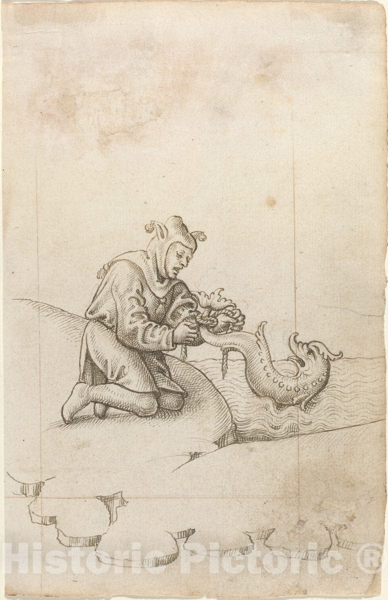 Art Print : You are Tying a Dolphin by The Tail [FOL. 17 Recto], c.1514 - Vintage Wall Art