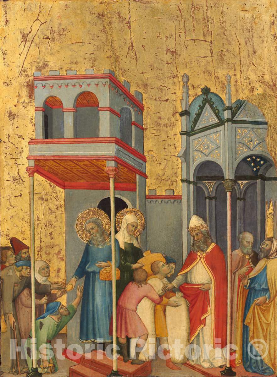 Art Print : Di Bartolo, Joachim and Anna Giving Food to The Poor and Offerings to The Temple, c.1403 - Vintage Wall Art