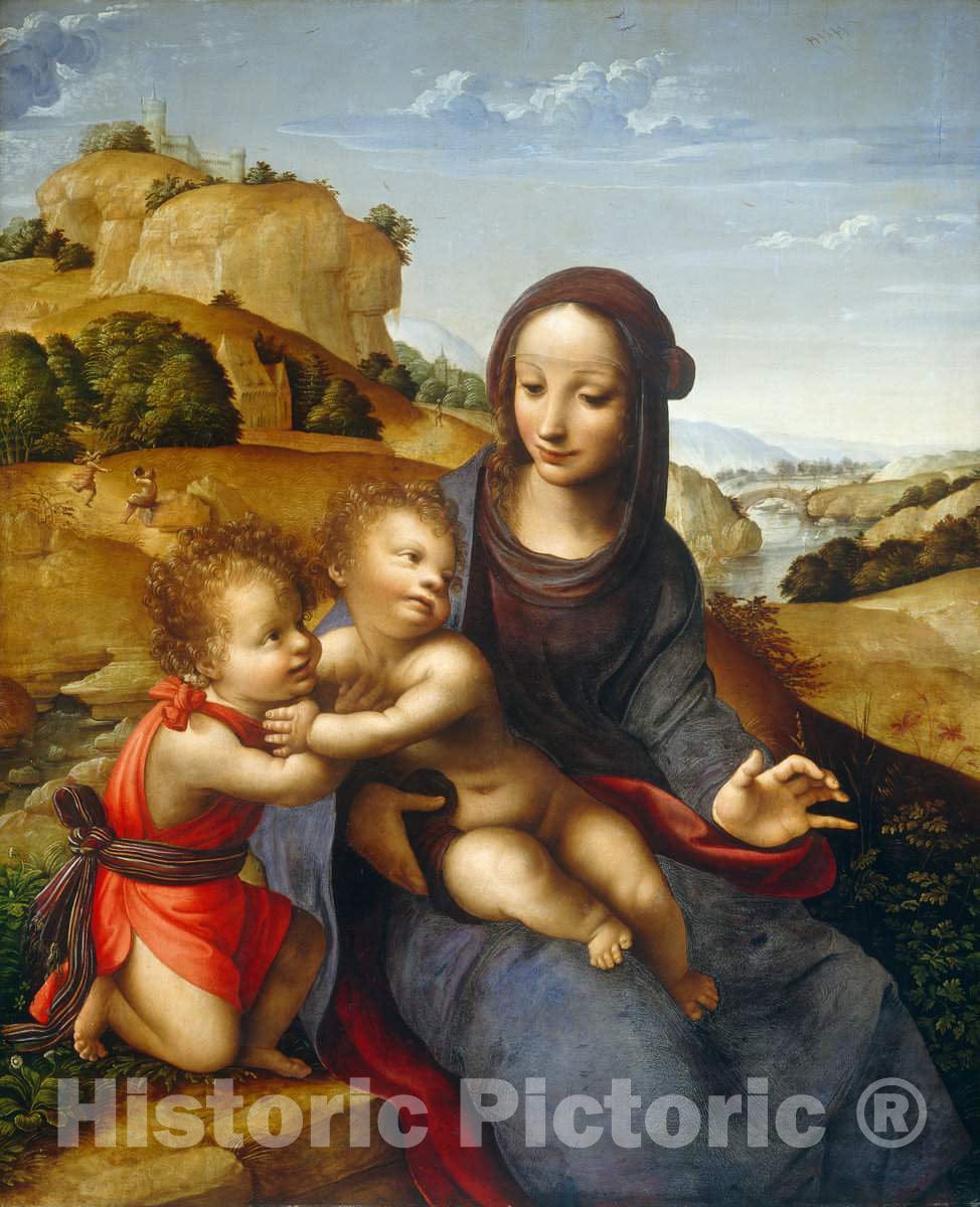 Art Print : YÃ¡Ã±ez de la Almedina, Madonna and Child with The Infant Saint John, c. 1505 - Vintage Wall Art