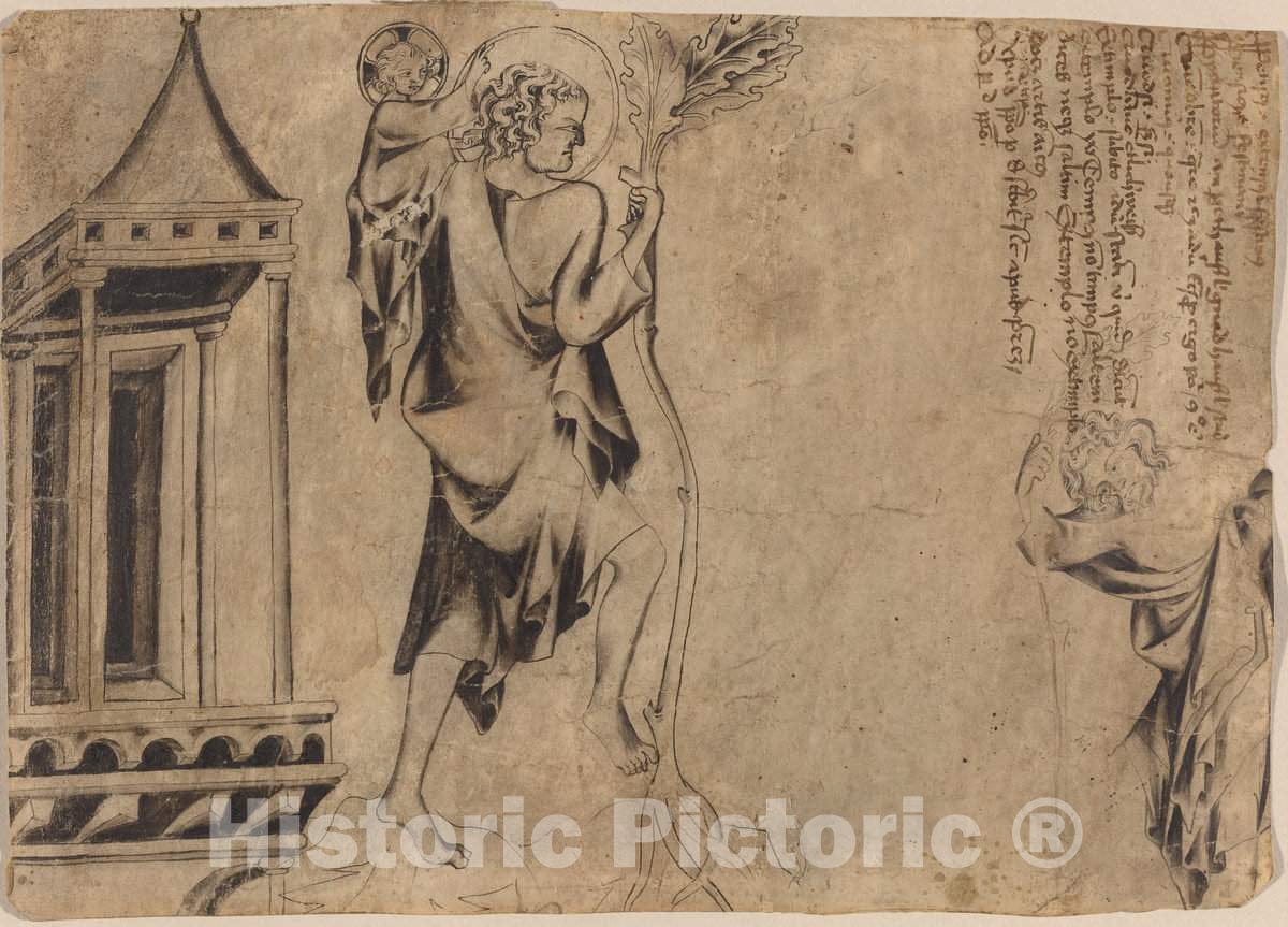 Art Print : an Aedicule with Two Studies of Saint Christopher, c. 1340 - Vintage Wall Art