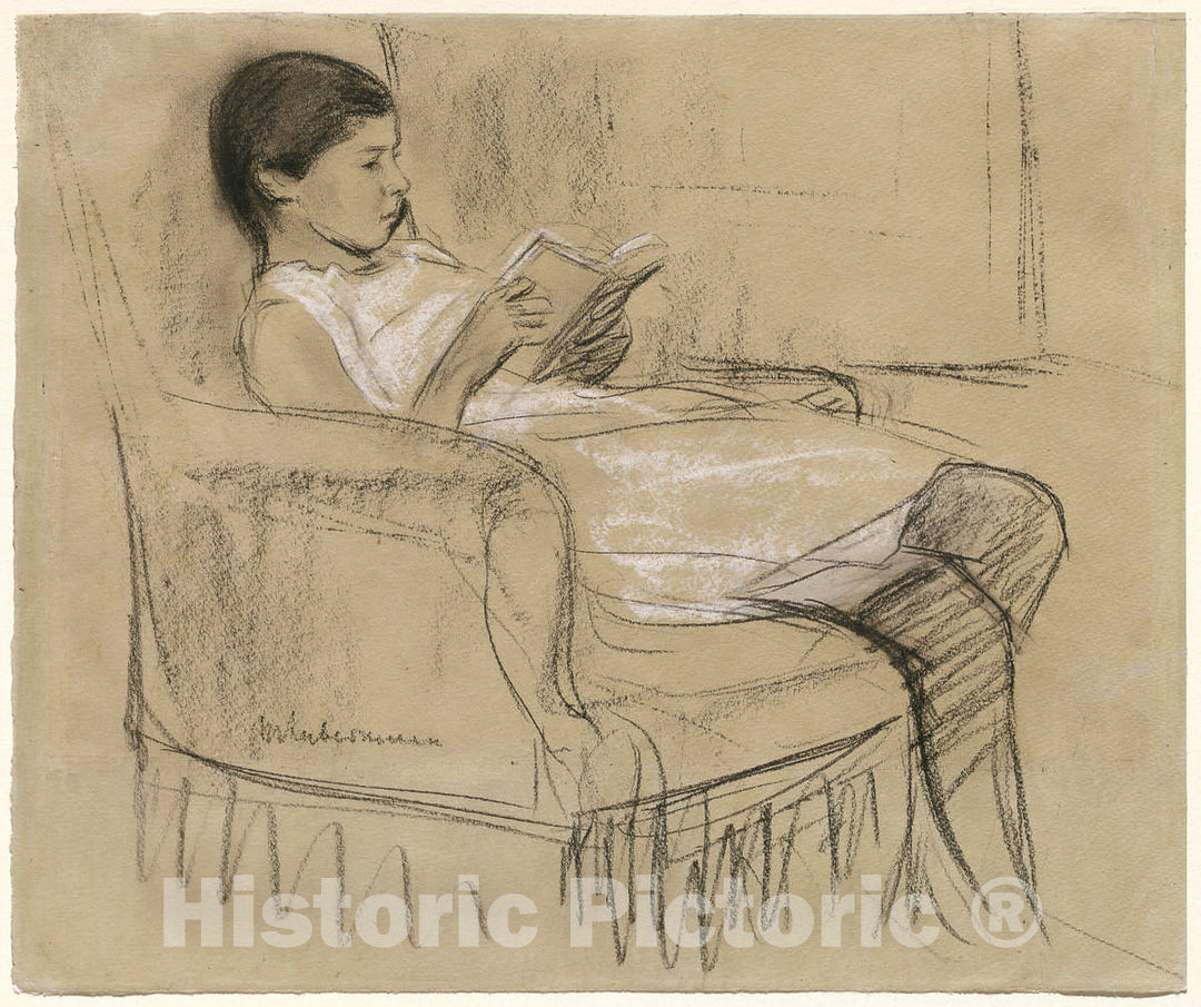 Art Print : Max Liebermann, The Artist's Daughter KÃ¤the Reading in a Chair, c.1894 - Vintage Wall Art