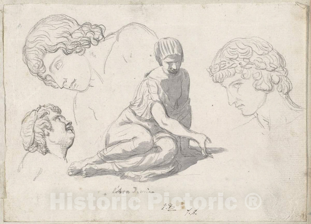 Art Print : Jacques-Louis David, Dice-Thrower and Other Studies After Ancient Sculptures, c.1775 - Vintage Wall Art