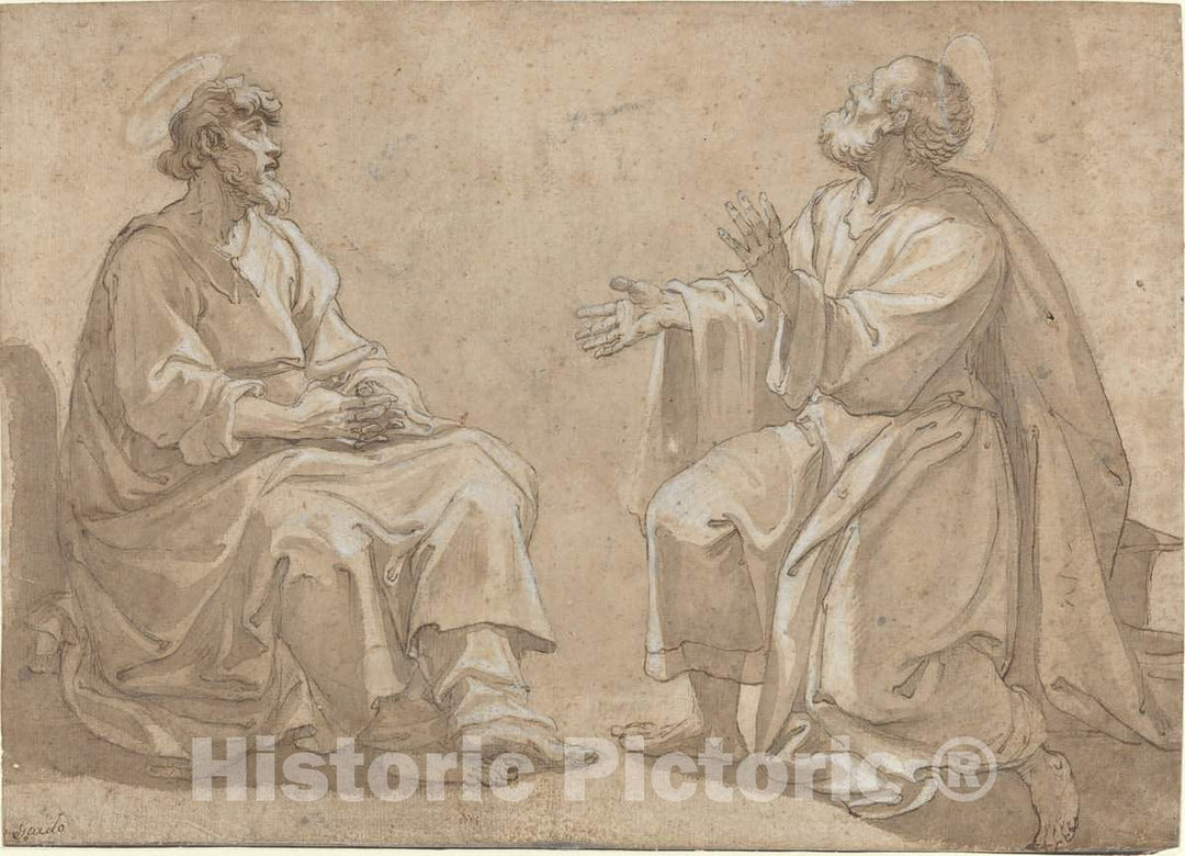 Art Print : Two Seated Saints, 17th Century - Vintage Wall Art