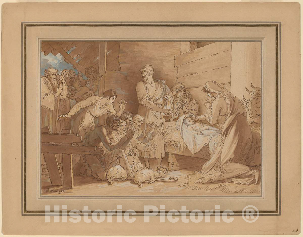 Art Print : Benjamin West, The Adoration of The Shepherds, 1805 - Vintage Wall Art